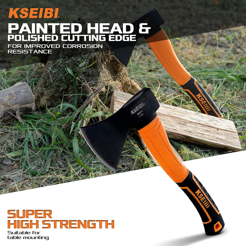 KSEIBI Wood Axe, Small Outdoor Camp Hatchet for Splitting and Kindling Wood, Forged Steel Blade with Anti-Slip and Shock Reduction Handle Great Throwing Axes and Hatchets (Modern)