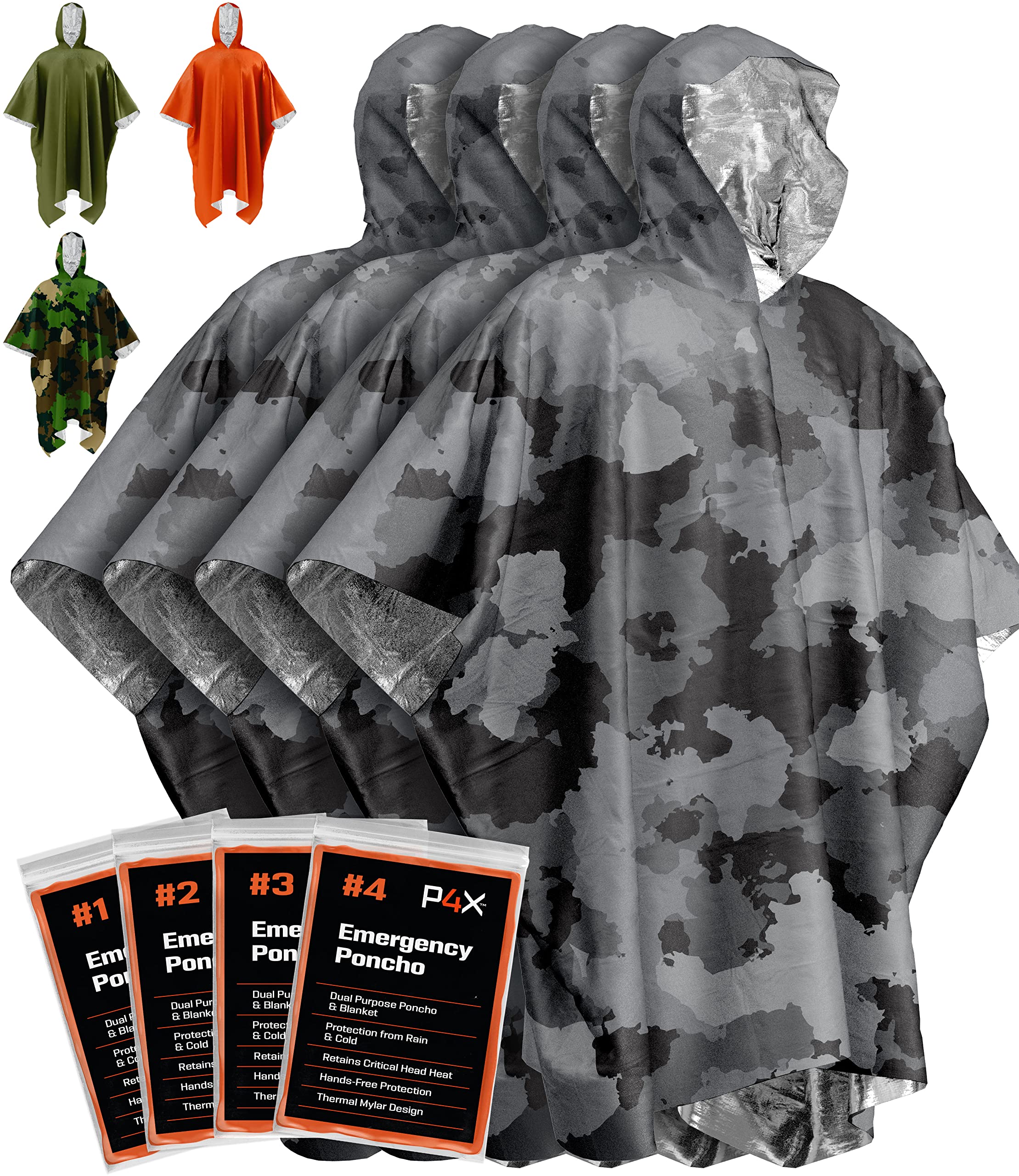 PREPARED4X Emergency Poncho and Mylar Blanket Liner - Waterproof, Wind-Resistant Outdoor Rain Poncho for Camping, Emergencies