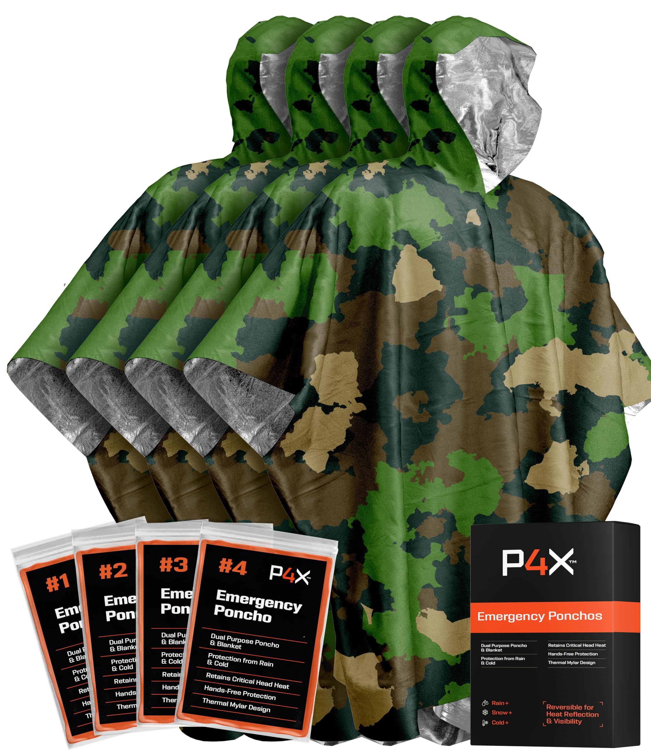 PREPARED4X Emergency Poncho and Mylar Blanket Liner - Waterproof, Wind-Resistant Outdoor Rain Poncho for Camping, Emergencies