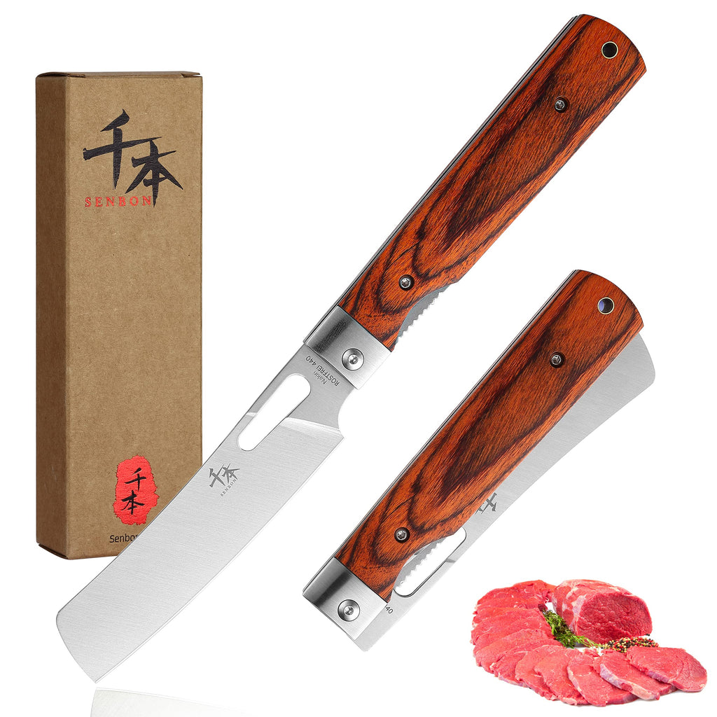 SENBON 440A stainless steel Ultra sharp pocket folding Chef knife peeling utility knife fruit knife Natural Olive Handle Camping BBQ trip Outdoor Portable kitchen knife