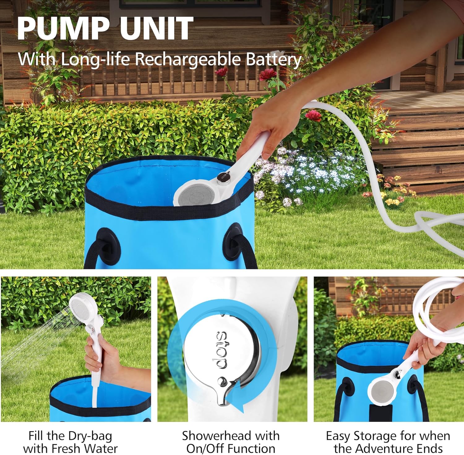 Portable Shower for Camping, 7800mAh Rechargeable Camping Shower with 3 Spray Modes, IPX7 Waterproof Portable Shower Pump for Outdoor, Hiking, Travel, Car, Pet-Long-Lasting Battery & Powerful Suction